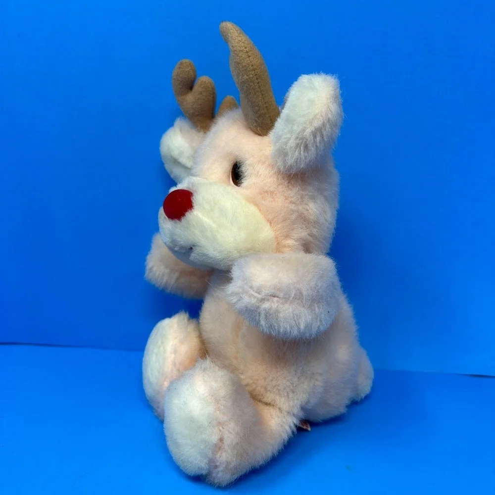 Russ Reindeer Baby‎ Rattle Plush Peach Red Nose Antlers Holiday NurseryToy 8